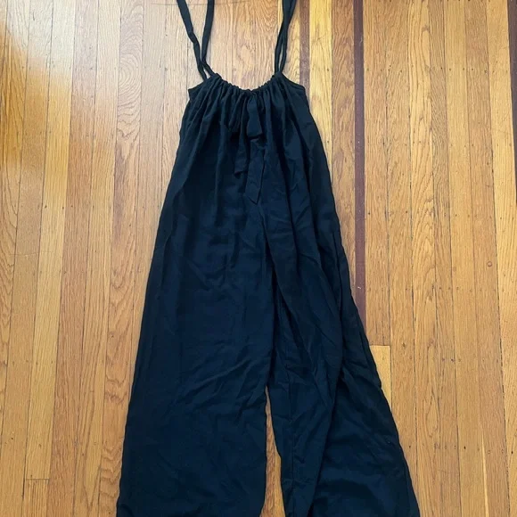 ZENANA Wide Leg Tie Back Suspender Jumpsuit overalls pants Black Small EUC - Picture 8 of 10